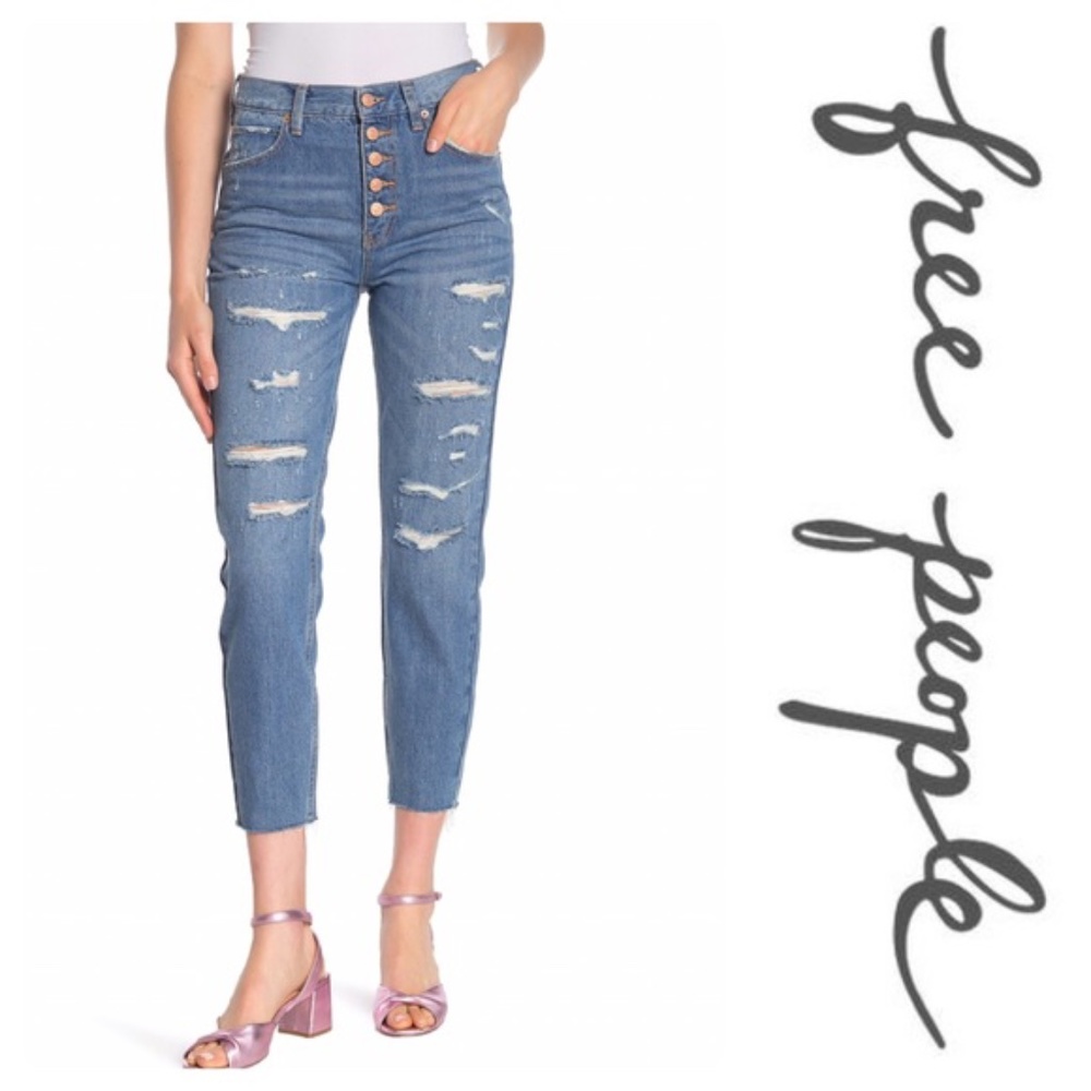 Free People High-Rise Skinny Ripped Jeans